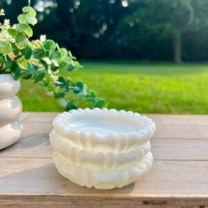Vintage Anchor Hocking White Milk Glass Ashtray Trinket Dish | Set of 3